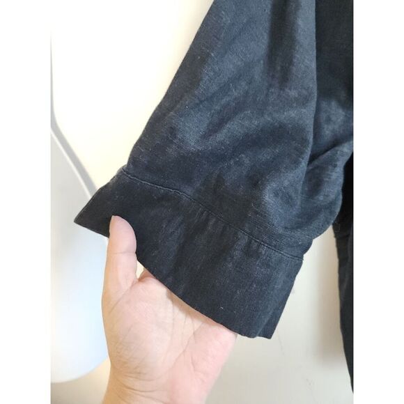 Bob Mackie Women Black w/Purple Floral Embroidered Linen Blend Button Up Top 1X - Picture 7 of 7